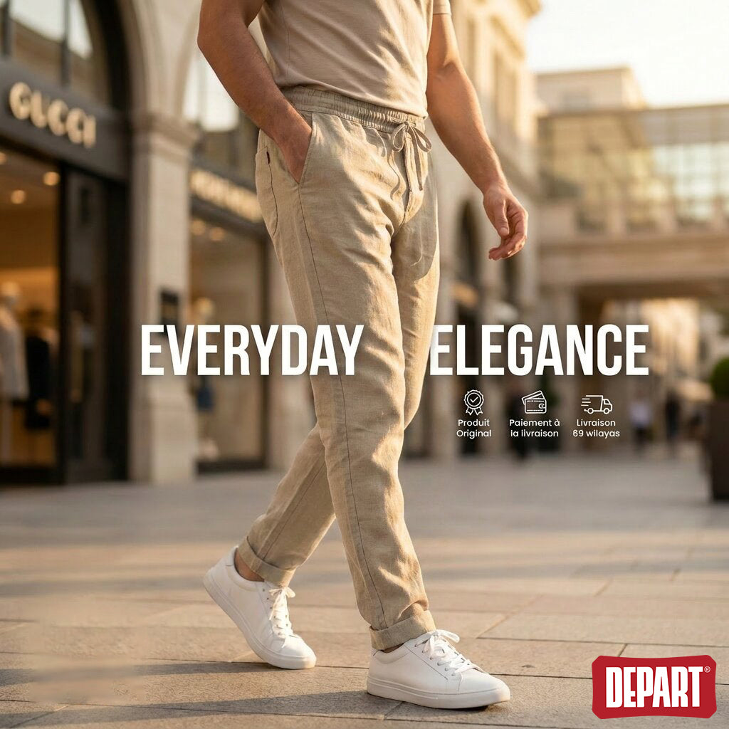Départ Homme Pantalon en Lin Beige